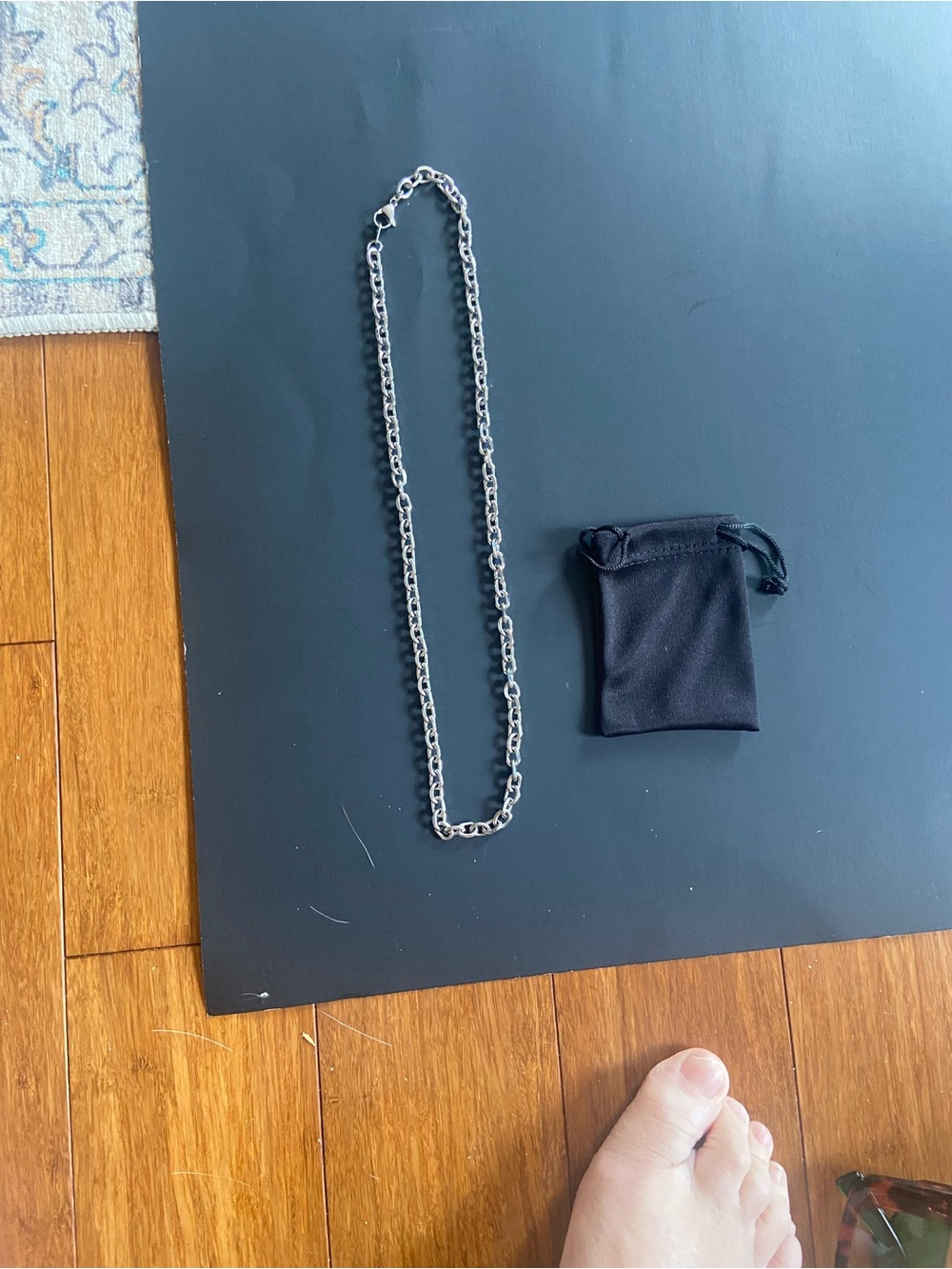 Men's Silver-Tone Link Chain Necklace with Storage Pouch